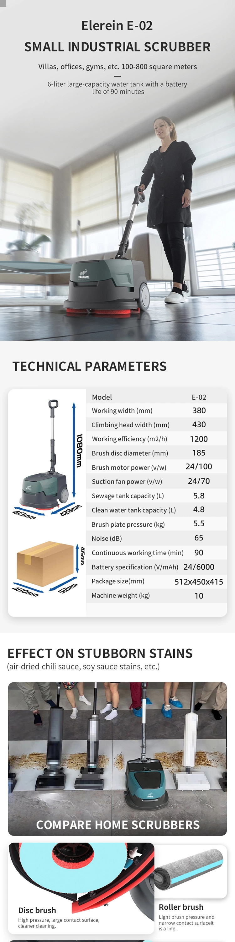 2023 Full New Lithium Battery Double Brush Hand Held Small Portable Floor Scrubber Dryer for Workshop Supermarket Tile Cleaning